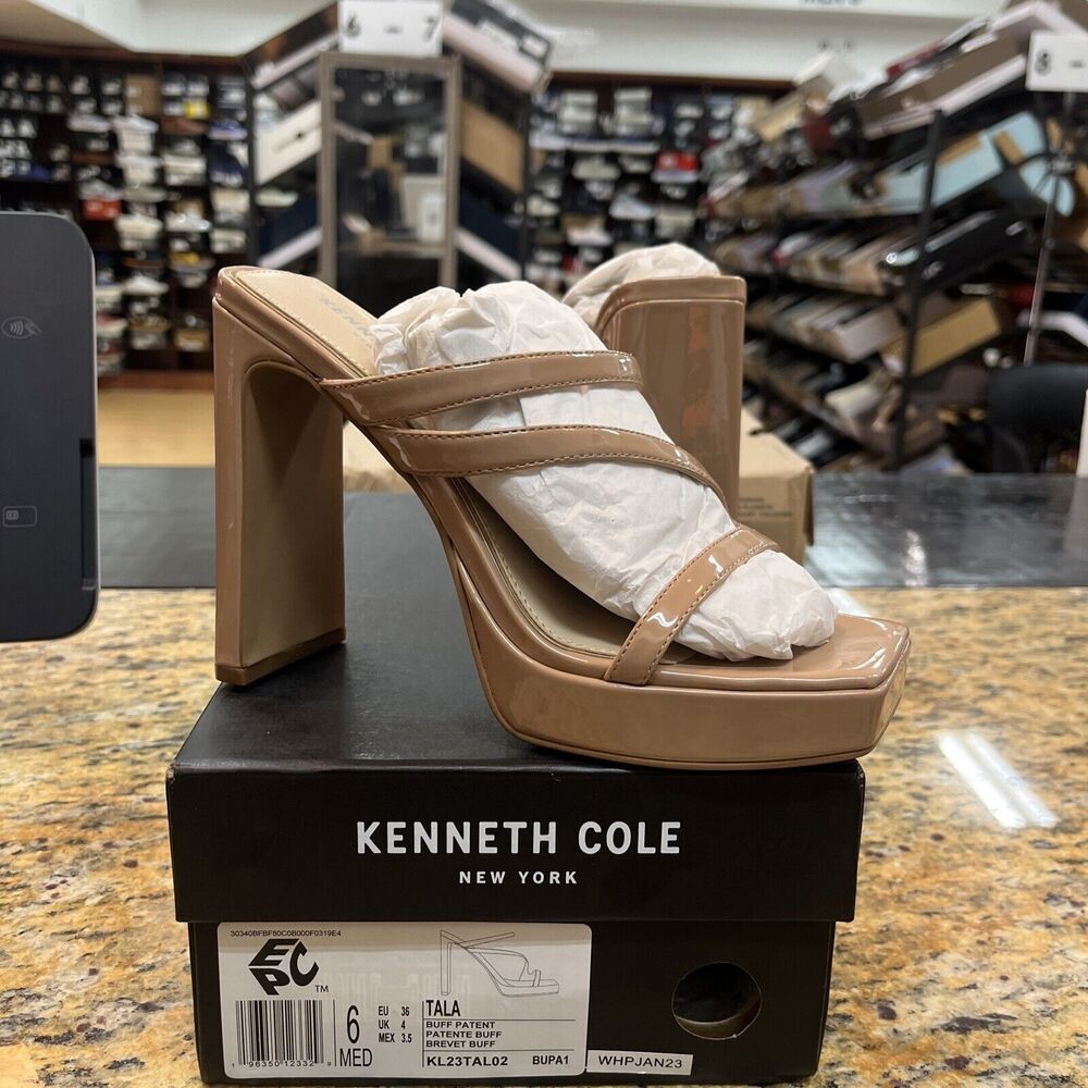 Kenneth Cole Nude Patent Platform Mule Heels